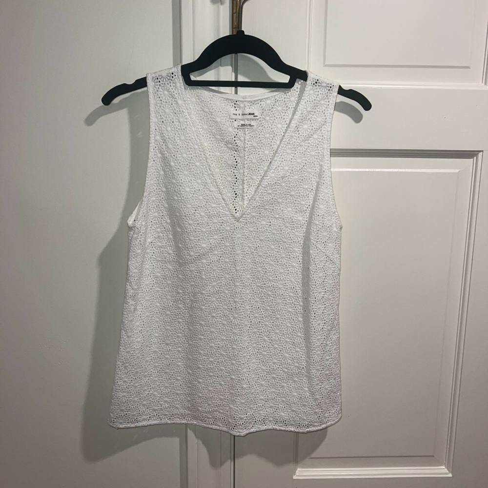 Rag & Bone White Jean eyelet V-Neck Tank Top